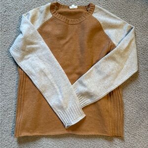 Hem & Thread women’s Crewneck Sweater - Tan and Cream